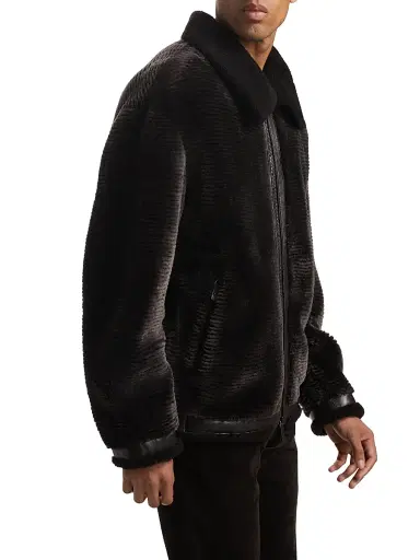 Giorgio Armani Men's Zip-Up Shearling Jacket - Brown - Size 40 | Thumbnail 4