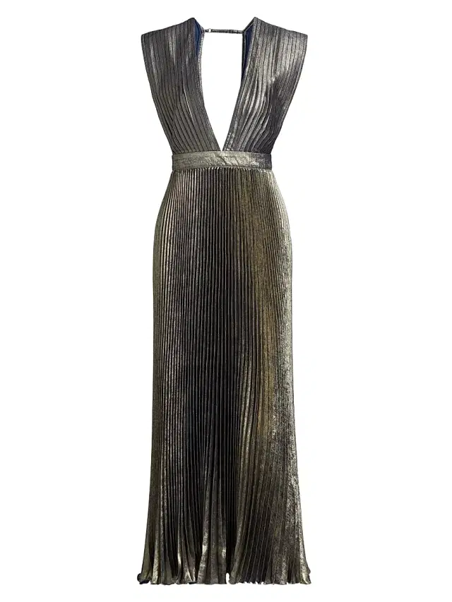 L'Idée Women's La Fête Gala Shimmer Pleated Gown - Onyx Shimmer