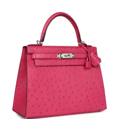 HERMÈS Hermes Kelly Sellier 28 Rose Tyrien Ostrich Palladium Hardware | Thumbnail 2 HERMÈS Hermes Kelly Sellier 28 Rose Tyrien Ostrich Palladium Hardware | Thumbnail 2