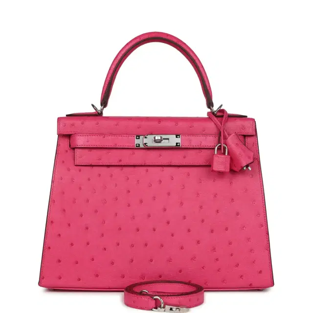 hermes Hermes Kelly Sellier 28 Rose Tyrien Ostrich Palladium Hardware