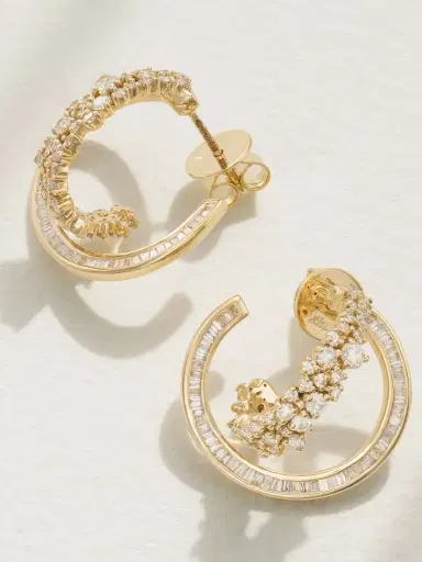 Ananya Scatter Double 18-karat Gold Diamond Hoop Earrings | Thumbnail 3