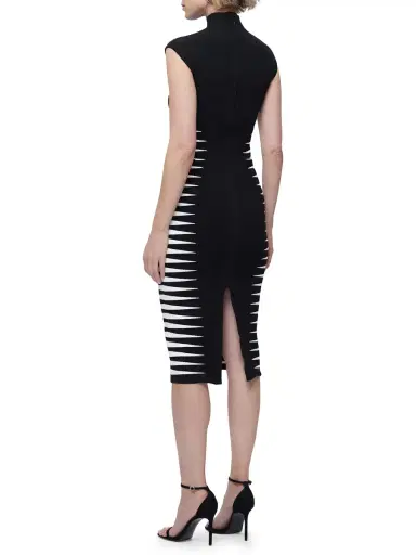 Hervé Léger Women's Colorblock Intarsia-Knit Midi-Dress - Black Alabaster | Thumbnail 4