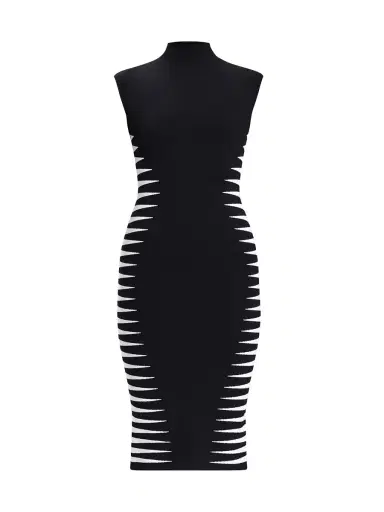 Hervé Léger Women's Colorblock Intarsia-Knit Midi-Dress - Black Alabaster | Thumbnail 9