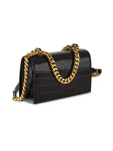 Alexander McQueen Women's Mini The Jeweled Embossed-Leather Satchel Bag - Black | Thumbnail 2