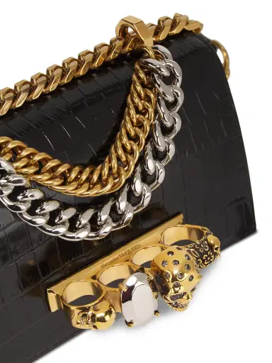 Alexander McQueen Women's Mini The Jeweled Embossed-Leather Satchel Bag - Black | Thumbnail 4