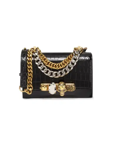 Alexander McQueen Women's Mini The Jeweled Embossed-Leather Satchel Bag - Black | Thumbnail 6