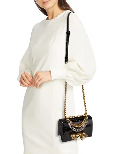 Alexander McQueen Women's Mini The Jeweled Embossed-Leather Satchel Bag - Black | Thumbnail 1