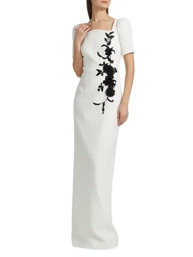 Teri Jon by Rickie Freeman Women's Floral Appliqué Gown - White Black - Size 14 | Thumbnail 2