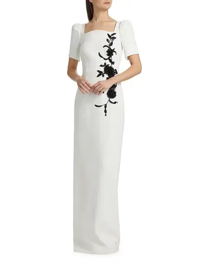 Teri Jon by Rickie Freeman Women's Floral Appliqué Gown - White Black - Size 14 | Thumbnail 3