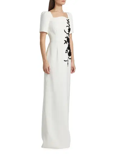 Teri Jon by Rickie Freeman Women's Floral Appliqué Gown - White Black - Size 14 | Thumbnail 4
