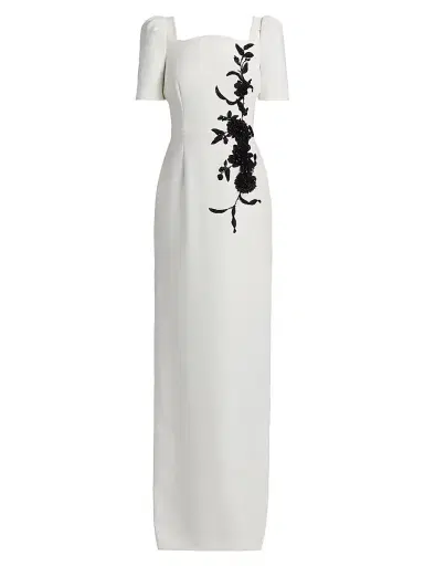 Teri Jon by Rickie Freeman Women's Floral Appliqué Gown - White Black - Size 14 | Thumbnail 1