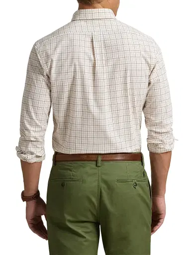 Polo Ralph Lauren Men's Windowpane Checked Poplin Classic-Fit Shirt - Olive Clementine Multi | Thumbnail 4 Polo Ralph Lauren Men's Windowpane Checked Poplin Classic-Fit Shirt - Olive Clementine Multi | Thumbnail 4