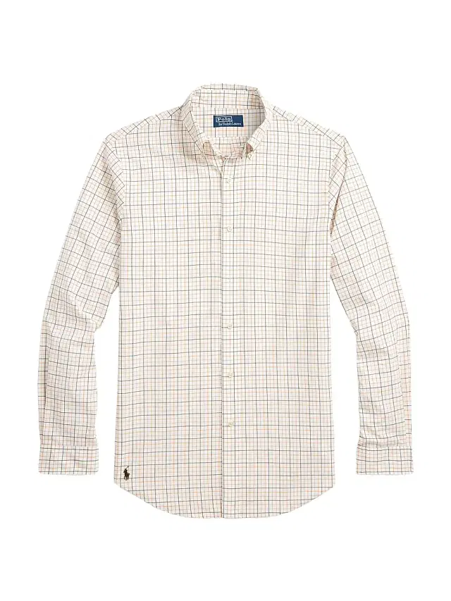 Polo Ralph Lauren Men's Windowpane Checked Poplin Classic-Fit Shirt - Olive Clementine Multi