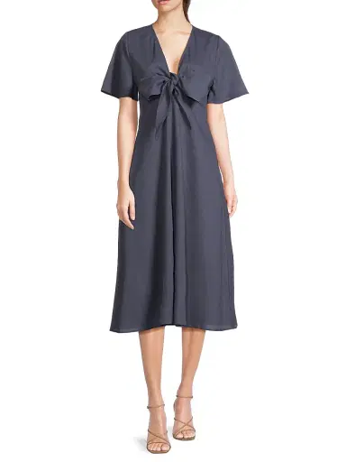 Harshman Women's Fiorella A-Line Cotton & Linen Midi-Dress - Dark Indigo - Size Small | Thumbnail 2