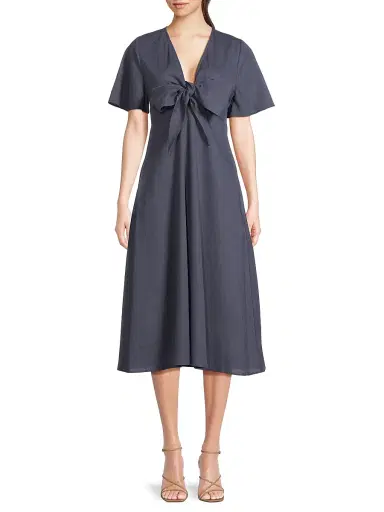 Harshman Women's Fiorella A-Line Cotton & Linen Midi-Dress - Dark Indigo - Size Small | Thumbnail 3
