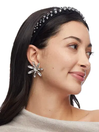 Lele Sadoughi Women's Gigi Crystal-Embellished Velvet Headband - Silver Jet | Thumbnail 2 Lele Sadoughi Women's Gigi Crystal-Embellished Velvet Headband - Silver Jet | Thumbnail 2