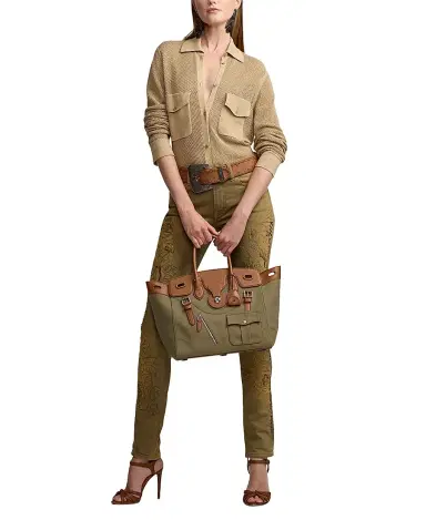 Ralph Lauren Collection Women's Linen-Blend Mesh Sweater Shirt - Lux Tan | Thumbnail 2