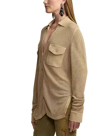 Ralph Lauren Collection Women's Linen-Blend Mesh Sweater Shirt - Lux Tan | Thumbnail 4