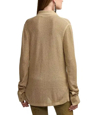 Ralph Lauren Collection Women's Linen-Blend Mesh Sweater Shirt - Lux Tan | Thumbnail 5