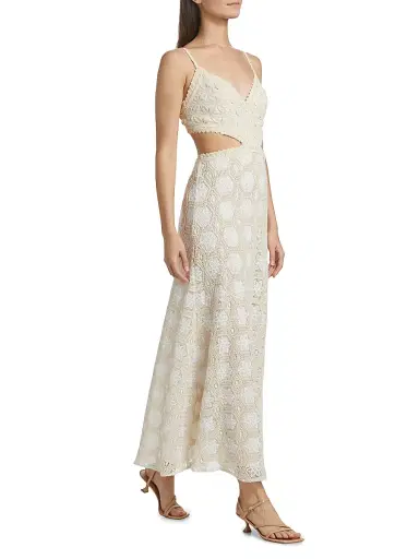 PatBO Women's Crocheted Cut-Out Maxi Dress - Off White | Thumbnail 2