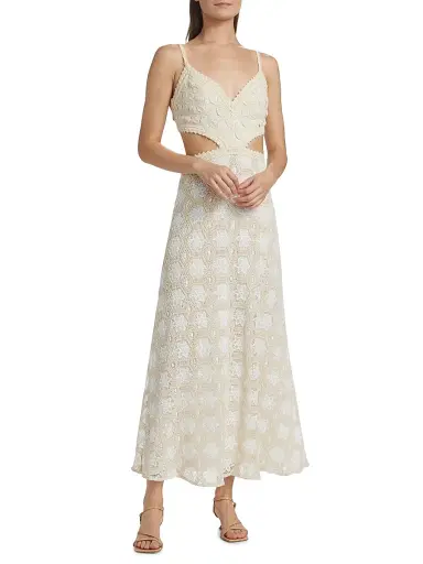 PatBO Women's Crocheted Cut-Out Maxi Dress - Off White | Thumbnail 3
