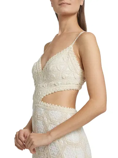PatBO Women's Crocheted Cut-Out Maxi Dress - Off White | Thumbnail 6