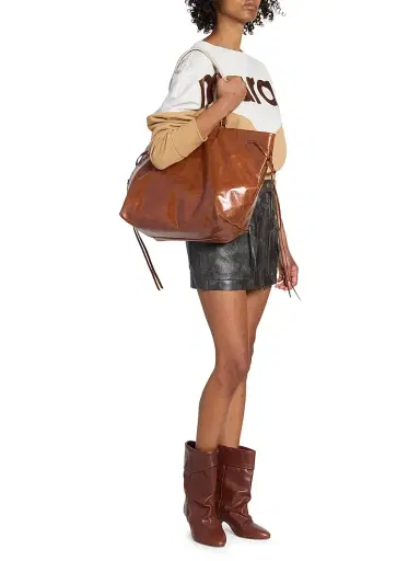 Isabel Marant Women's Wardy Embroidered-Strap Leather Tote Bag - Cognac | Thumbnail 2