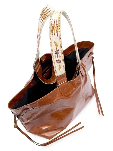 Isabel Marant Women's Wardy Embroidered-Strap Leather Tote Bag - Cognac | Thumbnail 3