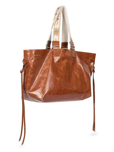 Isabel Marant Women's Wardy Embroidered-Strap Leather Tote Bag - Cognac | Thumbnail 4