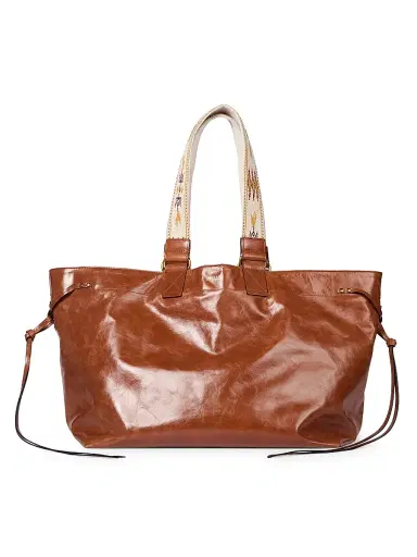 Isabel Marant Women's Wardy Embroidered-Strap Leather Tote Bag - Cognac | Thumbnail 1