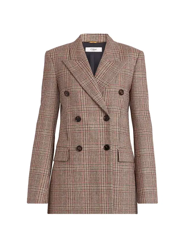 Women's Check Wool-Blend Double-Breasted Blazer