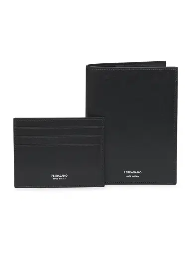 Ferragamo Men's Leather Passport Holder & Card Case Set - Black | Thumbnail 1