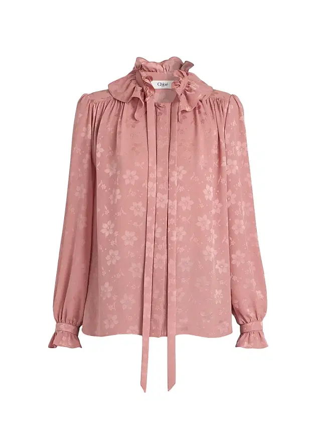 Women's Floral Silk Tie neck Blouse - Wild Pink