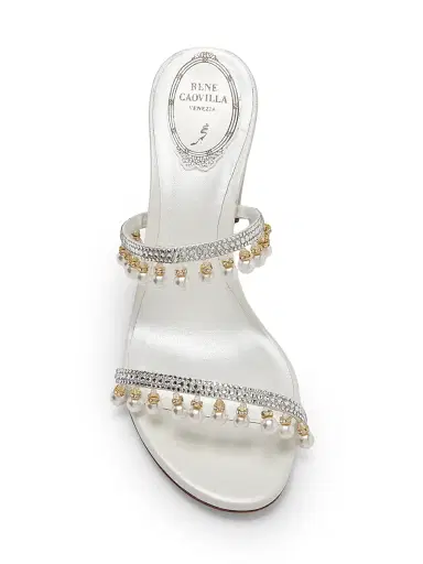 René Caovilla Women's 80MM Chandelier Imitation Pearl & Rhinestone Satin Mules - Crystal | Thumbnail 4 René Caovilla Women's 80MM Chandelier Imitation Pearl & Rhinestone Satin Mules - Crystal | Thumbnail 4