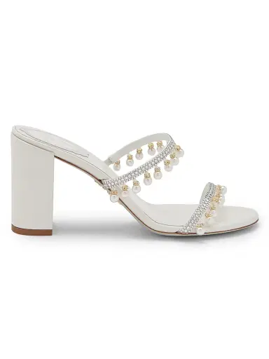 René Caovilla Women's 80MM Chandelier Imitation Pearl & Rhinestone Satin Mules - Crystal | Thumbnail 1 René Caovilla Women's 80MM Chandelier Imitation Pearl & Rhinestone Satin Mules - Crystal | Thumbnail 1