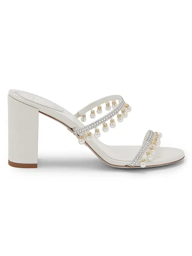 Rene Caovilla Women's 80MM Chandelier Imitation Pearl & Rhinestone Satin Mules -  Crystal