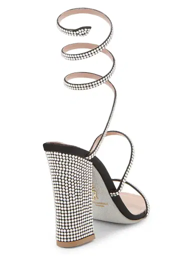 René Caovilla Women's 105MM Cleo Satin Sandals - Black Crystal | Thumbnail 3