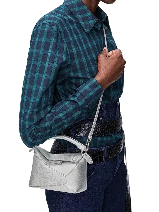 Women's Mini Puzzle Edge Metallic Leather Bag - Silver