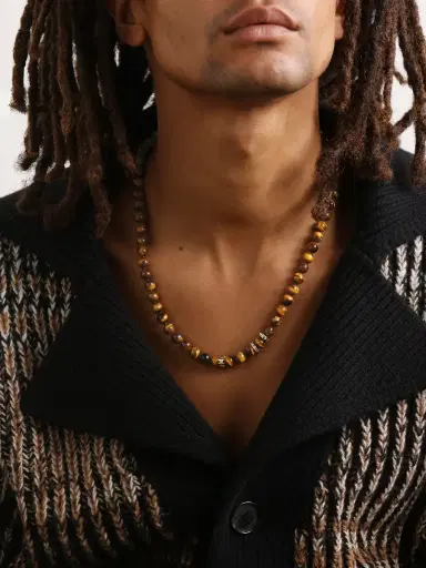 Sydney Evan 14-Karat Gold, Tiger's Eye and Diamond Necklace - Men | Thumbnail 2