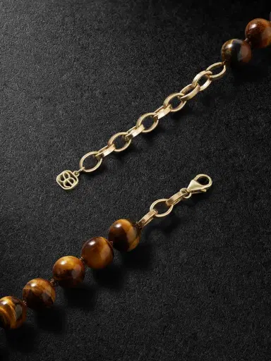 Sydney Evan 14-Karat Gold, Tiger's Eye and Diamond Necklace - Men | Thumbnail 3