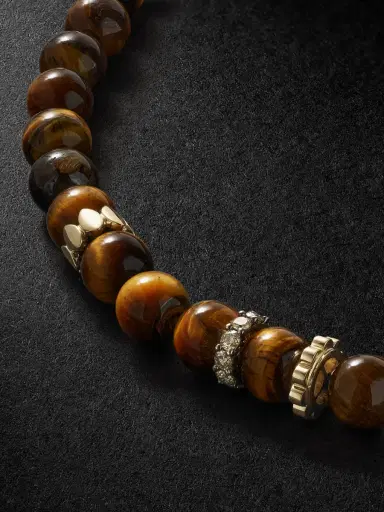 Sydney Evan 14-Karat Gold, Tiger's Eye and Diamond Necklace - Men | Thumbnail 4