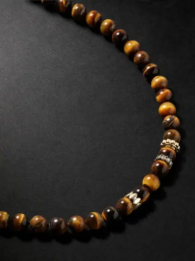 Sydney Evan 14-Karat Gold, Tiger's Eye and Diamond Necklace - Men | Thumbnail 1