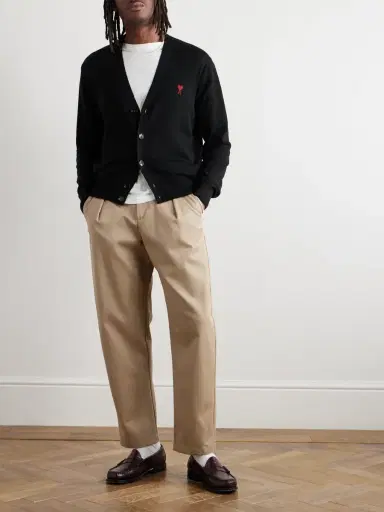 AMI PARIS Slim-Fit Logo-Embroidered Merino Wool Cardigan - Men | Thumbnail 2 AMI PARIS Slim-Fit Logo-Embroidered Merino Wool Cardigan - Men | Thumbnail 2