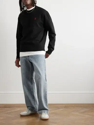 AMI PARIS Ami de Coeur Logo-Embroidered Cotton-Blend Jersey Sweatshirt - Men | Thumbnail 2 AMI PARIS Ami de Coeur Logo-Embroidered Cotton-Blend Jersey Sweatshirt - Men | Thumbnail 2