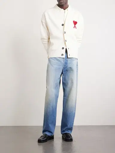 AMI PARIS Logo-Intarsia Merino Wool Cardigan - Men | Thumbnail 2 AMI PARIS Logo-Intarsia Merino Wool Cardigan - Men | Thumbnail 2