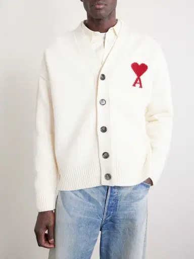 AMI PARIS Logo-Intarsia Merino Wool Cardigan - Men | Thumbnail 3 AMI PARIS Logo-Intarsia Merino Wool Cardigan - Men | Thumbnail 3