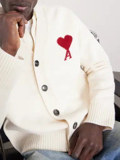 AMI PARIS Logo-Intarsia Merino Wool Cardigan - Men | Thumbnail 5 AMI PARIS Logo-Intarsia Merino Wool Cardigan - Men | Thumbnail 5