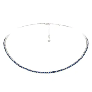 Wish Fine Jewelry 4.01cts Blue Sapphire Diamond 18K Gold Necklace | Thumbnail 1