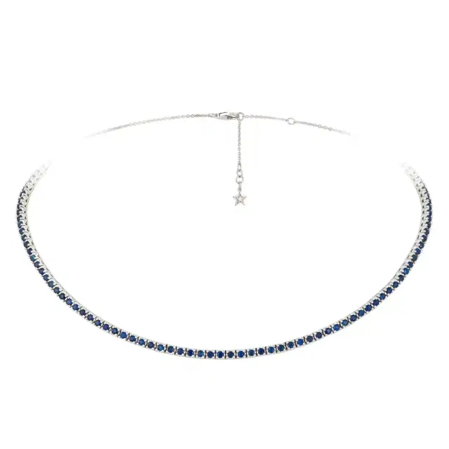 Wish Fine Jewelry 4.01cts Blue Sapphire Diamond 18K Gold  Necklace