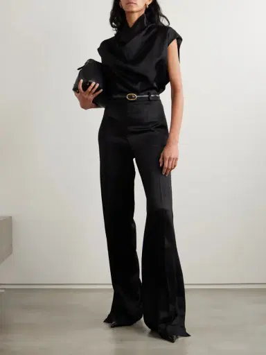 TOTEME Pleated Satin-trimmed Crepe Straight-leg Pants | Thumbnail 2